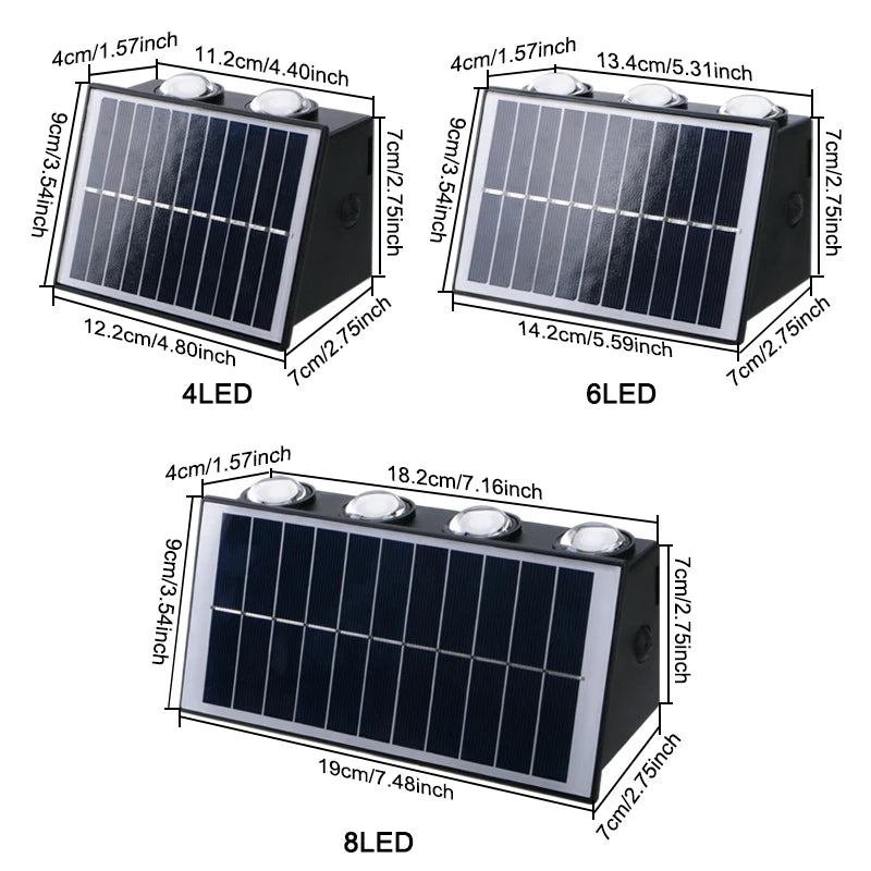 Modern Minimalist Solar Wall Light 4/6/8 LED Outdoor Waterproof Ip65 Garden Hallway Balcony Up and Down Light Wall Light