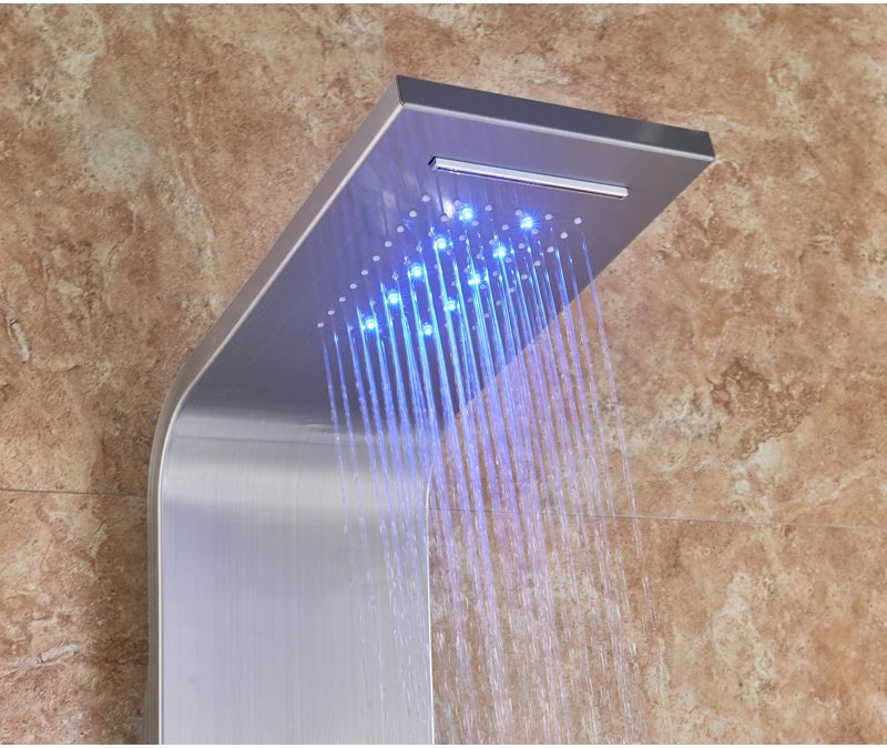 LED Light Bathroom Shower Panel Intelligent LCD Shower Column System with 6 Modes Rain Waterfall Massage Jet Bath Mixer Tap