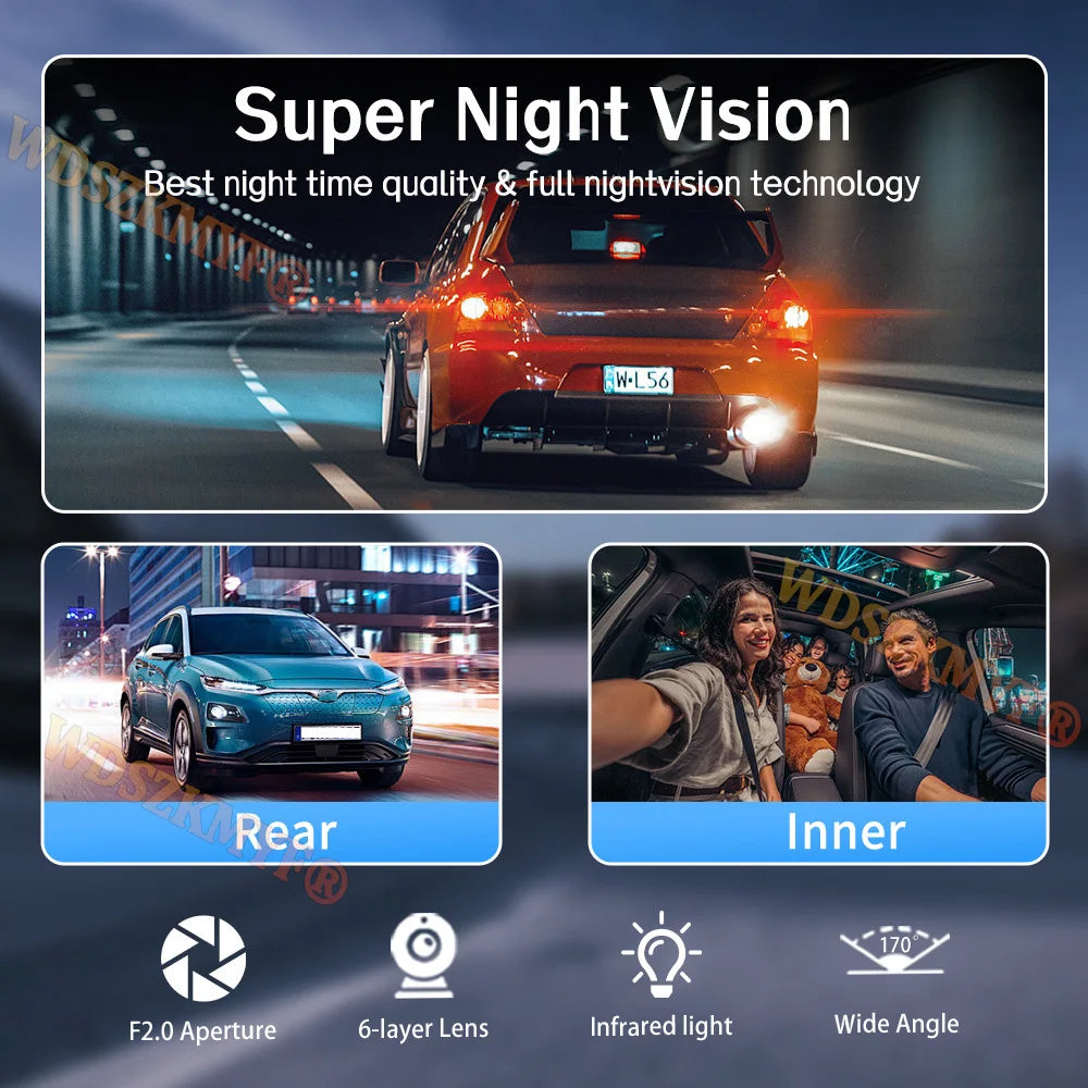 HD 1080P 2/3 camera Dash Cam for cars Front And Inside car camera with IR Night Vision Loop Recording wide angle Car DVR Camera