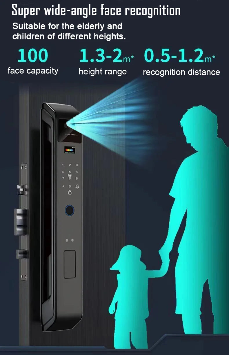 3D Face Recognition Unlock Digital Door Lock With Camera FIngerprint Password Unlock Keyless Electronic Door Lock