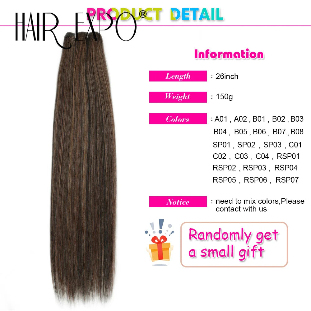 26" Bio Straight Hair Bundles Natural Soft Heat Resistant Fiber Synthetic Fiber Hair Extensions Protein Straight Hair Weave