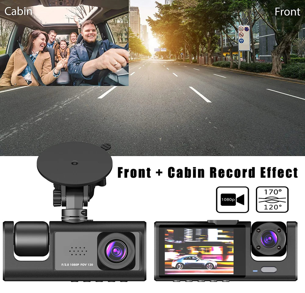 3 Channel Dash Cam HD 1080P 3-Lens Inside Vehicle  Car DVR Three Way Camera DVRs Recorder Video Registrator Dashcam Camcorder