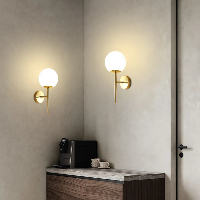 Modern Led Wall Lamps Indoor Golden Wall Lights with Milky PVC Round Ball Bedside Wall Lights Double G9 Bulbs with Light Bulb