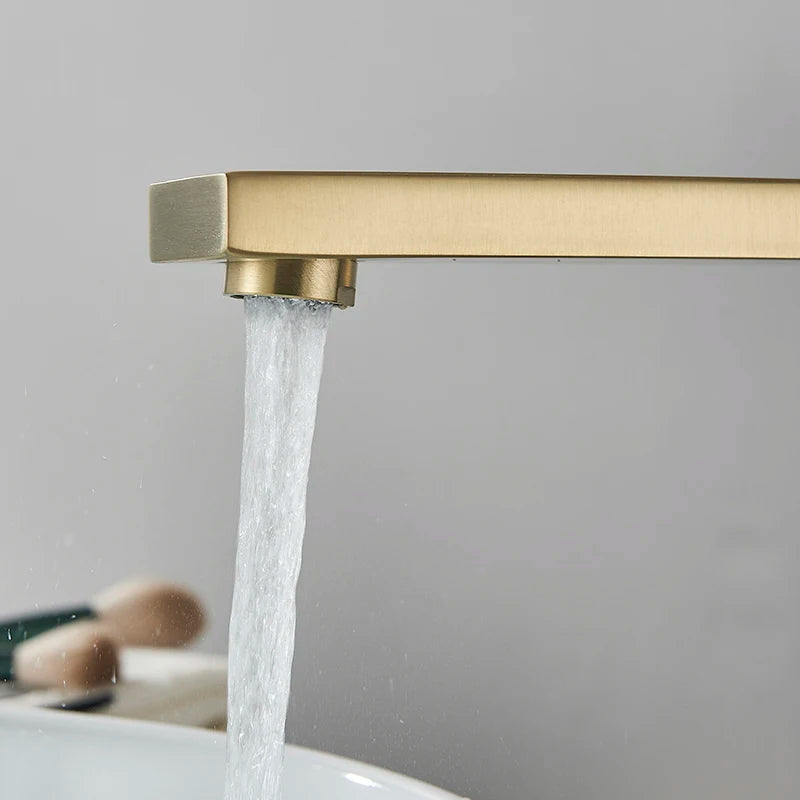 Senlesen Brushed Gold Bathroom Faucet Basin Faucets Deck Mounted Sink Mixer Tap Stainless Steel Countertop Hot Cold Water Crane