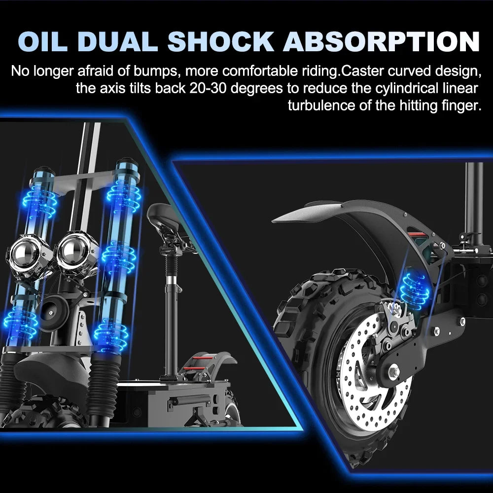 6000W High Power Dual Motor Electric Scooter Aluminum Alloy Folding Frame Off-Road Tire Dual Hydraulic Shock Adult E-Scooter