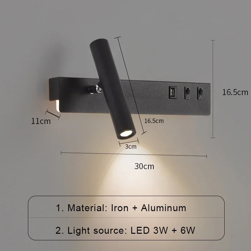 Led Wall Lights With Switch USB Rotatable Adjustable Reading Spotlight Bedroom Bedside Foyer Corridor Indoor Decor Wall Lamp