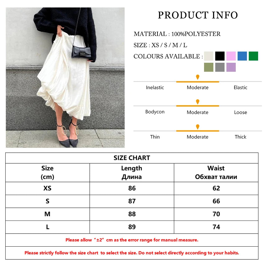 Clacive Fashion Beige Satin Skirts For Women Elegant High Waist Office Lady Ankle-Length Skirt Casual Loose Skirt Female Clothes