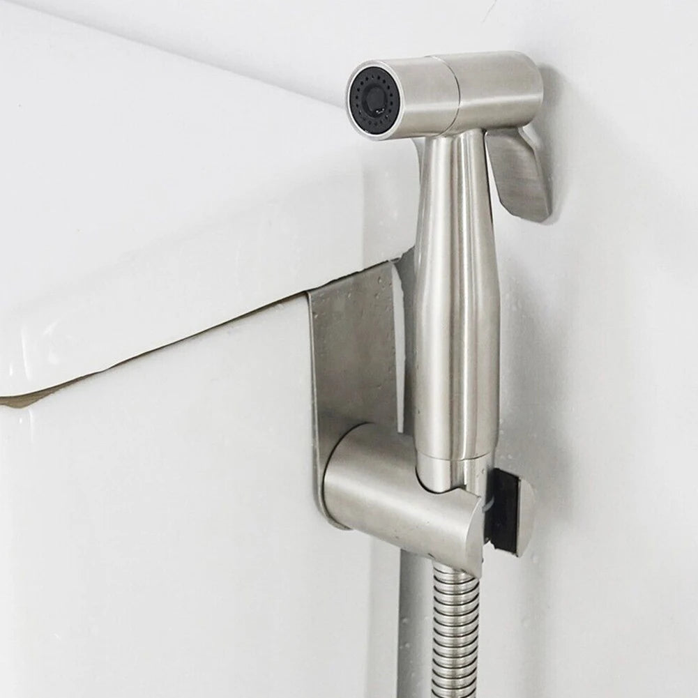 Bidet Sprayer Holder for Toilet Bathroom in Brushed Nickel Stainless Steel with Dual Mount Capability for Wand Use