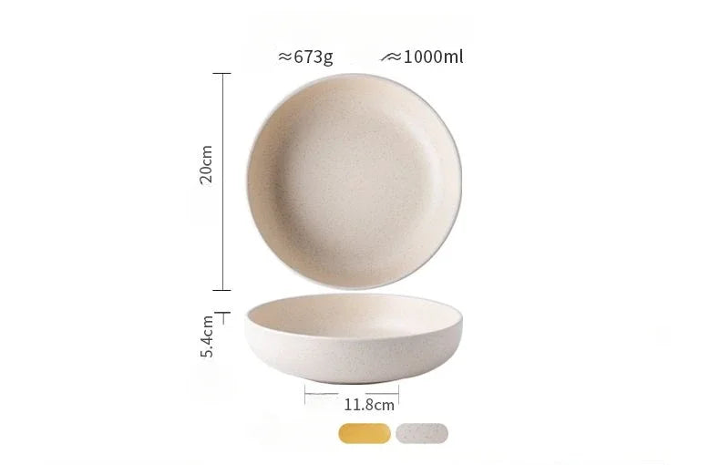 8 inches Porcelain Round Deep Bowl,Kitchen Tableware,Large Soup Salad Bowls,Dinner Plate,Microwave,Dishwasher,Safe,Dinnerware