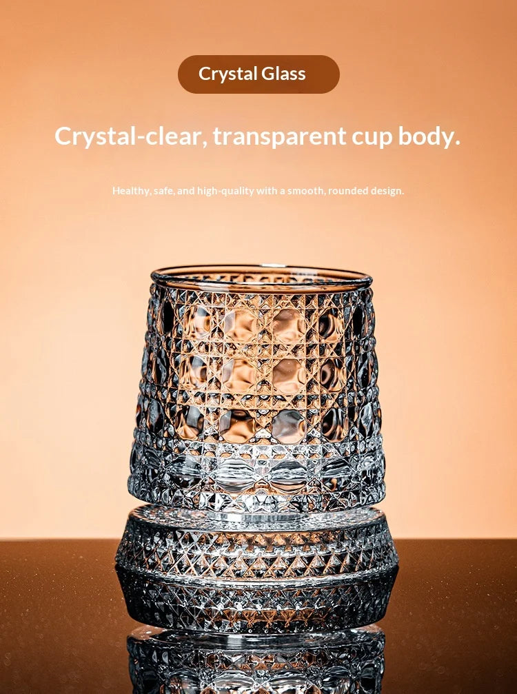 Tumbler Whiskey Glass with Base Crystal Whiskey Glasses Rotating Spinning Wine Brandy Glass Cup Drinkware for Bar Home