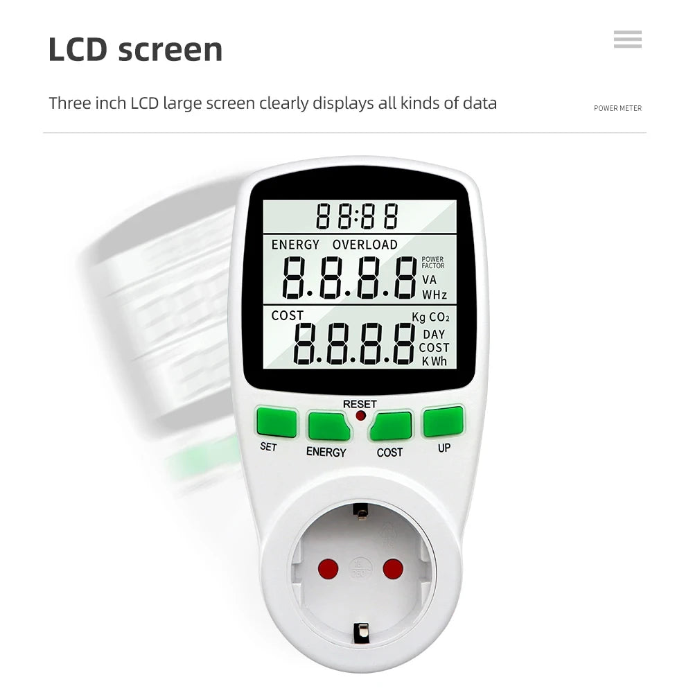 Electricity Power Meter Wattmeter LCD Energy Meter Socket Electric Tester Measuring Outlet Power Analyzer EU UK AU US FR