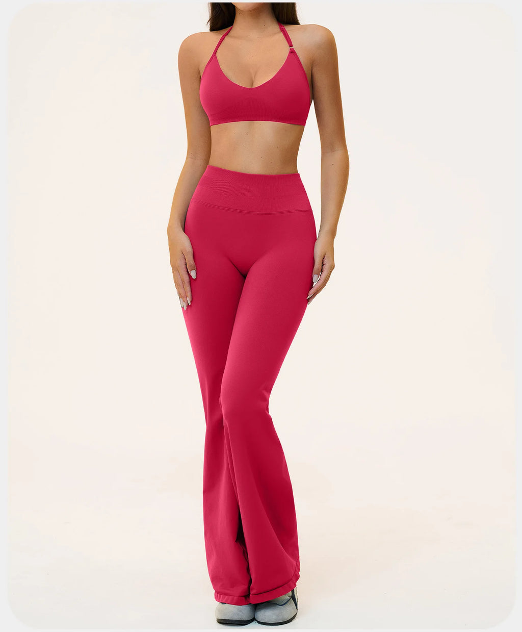 Seamless Yoga Suit 2PCS Women Tracksuit Sports Outfits Gym Workout Clothes Breathable Sports Bra Flared Pants Suit Yoga Clothing
