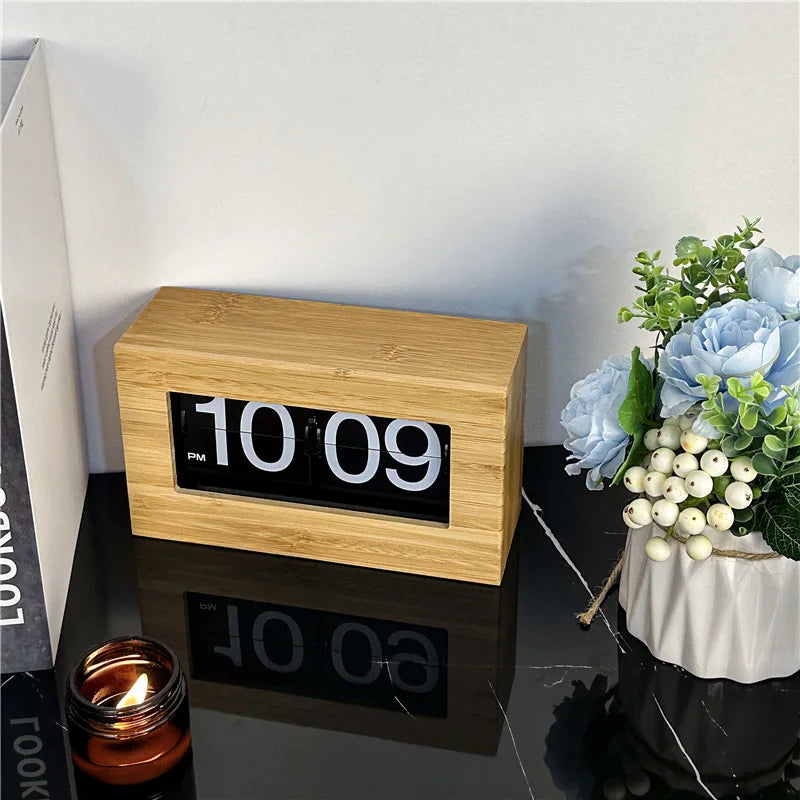 Table Clocks Aesthetic Mechanical Wooden Stylish Clocks Flip Page Digital Home Decor Table Bedside Clock Room Decorating Clock