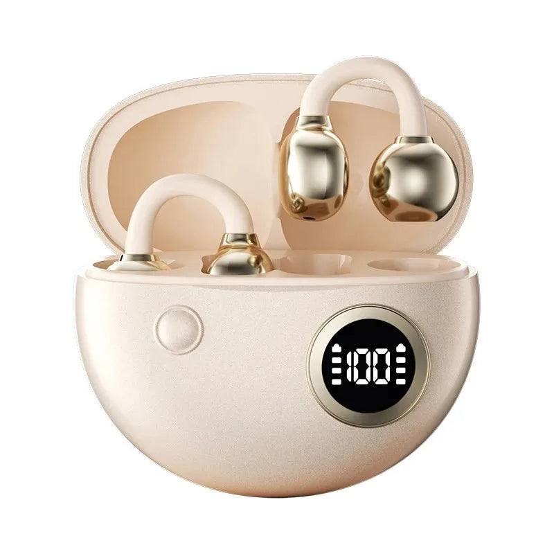Portable Clip-on Earphones Wireless Bluetooth 5.3 Earbuds Hi-Fi Sound Super Long Battery Life Digital Display Noise Reduction