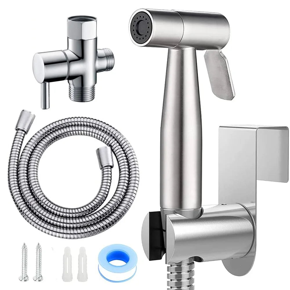 Handheld Toilet Bidet Faucet Sprayer Stainless Steel Bathroom Bidet Spraye Set Hand Sprayer Shower Head Self Cleaning No Punch