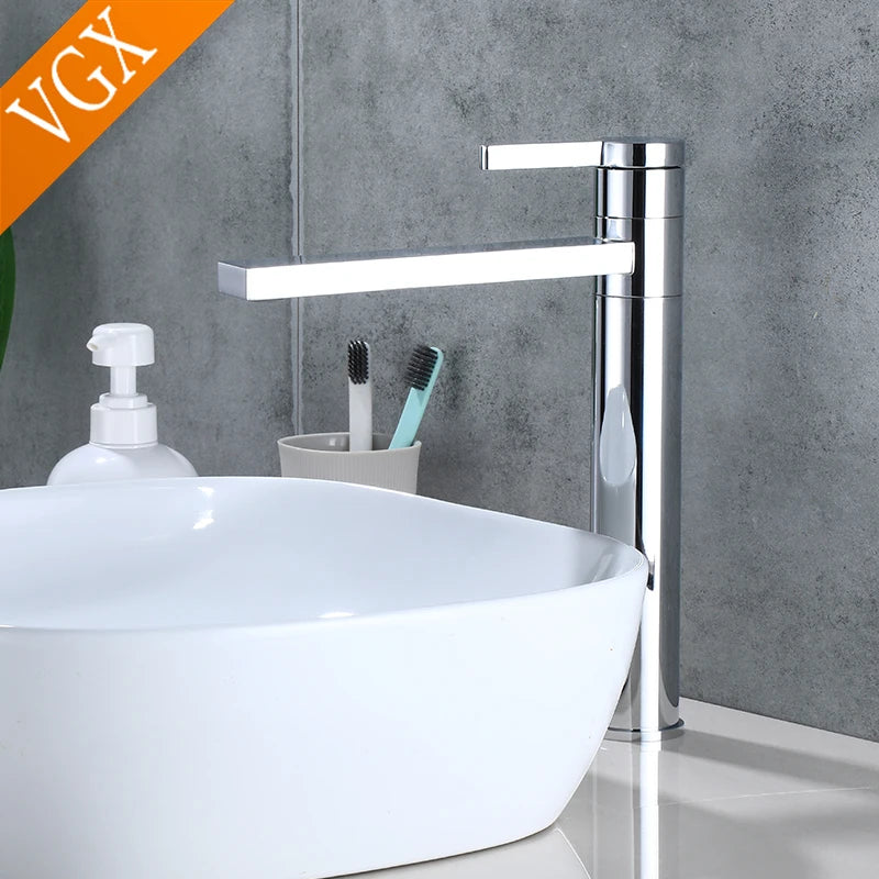 VGX Bathroom Faucets High Basin Mixer Sink Tall Faucet Gourmet Washbasin Taps Water Tap Hot Cold 360° Tapware Crane Brass Black