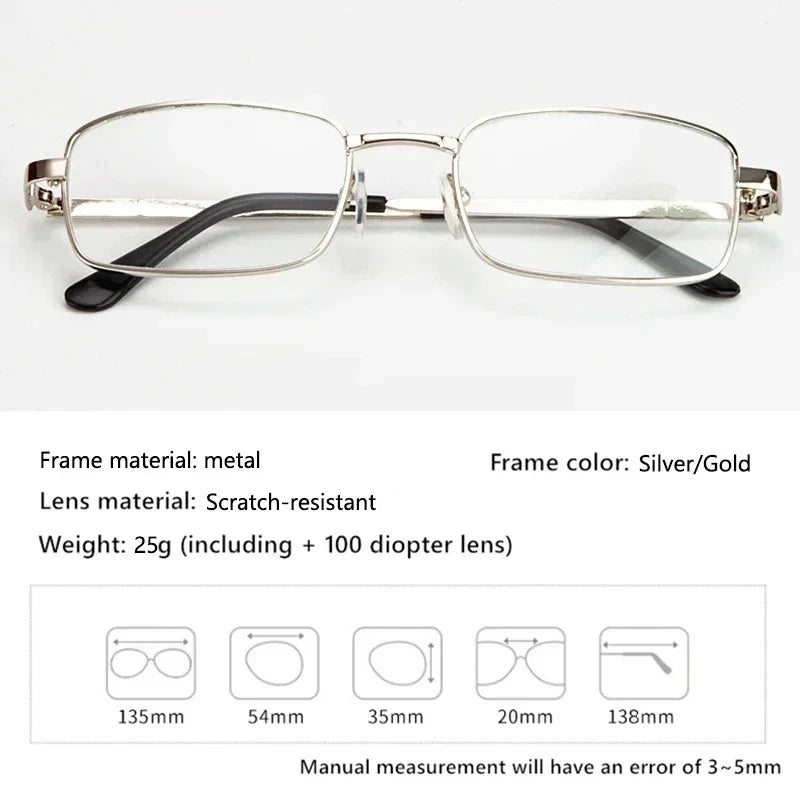 Design Reading Glasses for Men and Women Full-frame Alloy Clear HD Lens Presbyopia Eyeglasses Impact Scratch Resistant 0 To +4.0