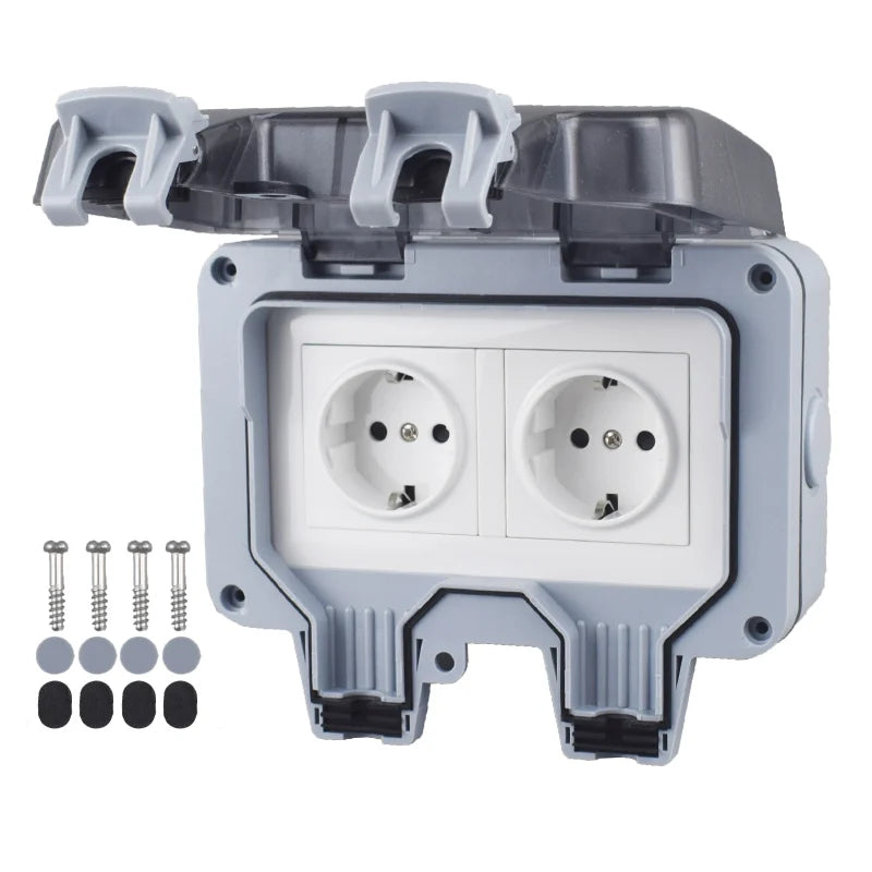 Double EU Socket Power Supply Switch Socket 16A Outdoor Wall Power Socket With USB Charging for Home& Garden IP66 Weatherproof