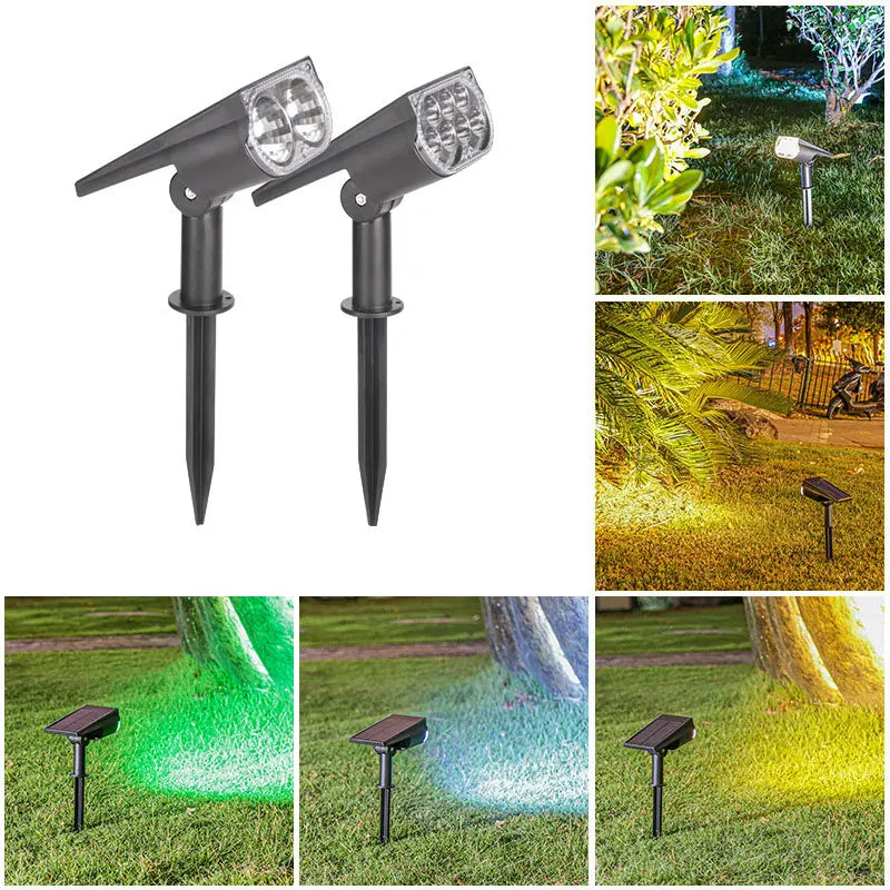 Solar Spotlights with Ground/Wall Mount, Auto ON/OFF LED Landscape Lighting for Garden Lawn Trees