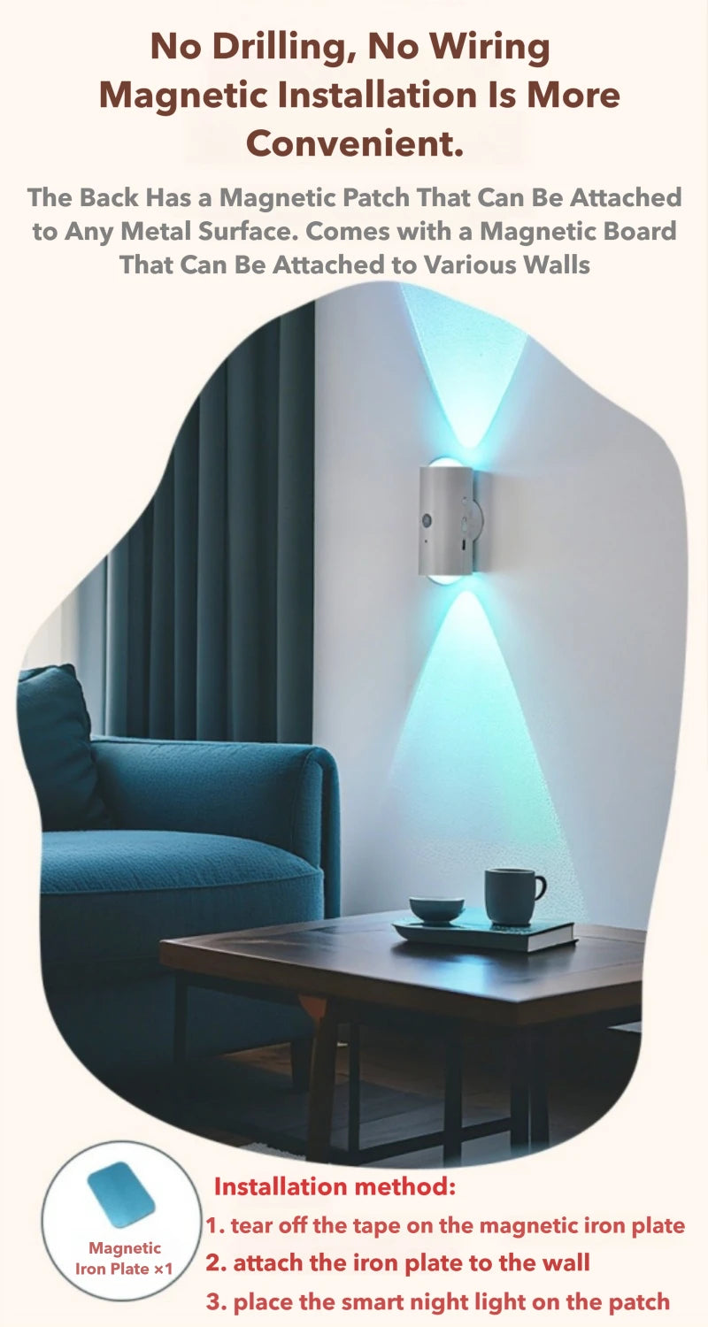 Smart Sensing LED Wall Lamp RGB Ambient Lighting Rechargeable Magnetic Wall Sunset Light Bedroom Corridor Staircase Night Lights
