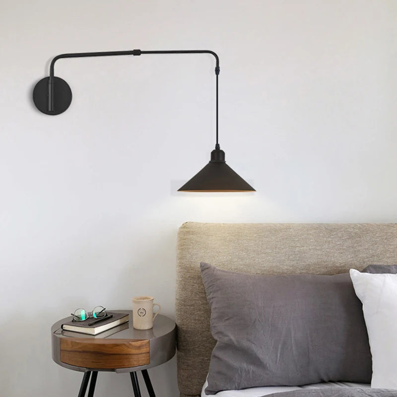 Modern Black Metal Wall Light For Bedroom Bedside Reading Long Arm Wall Lamp Scalable Adjustment