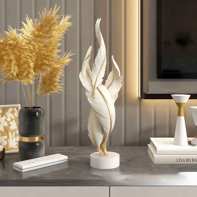 Modern Light Luxury Feather Resin Ornaments Home Living Room Wine Cabinet Figurines Decoration Store Hotel Pub Furnishing Crafts