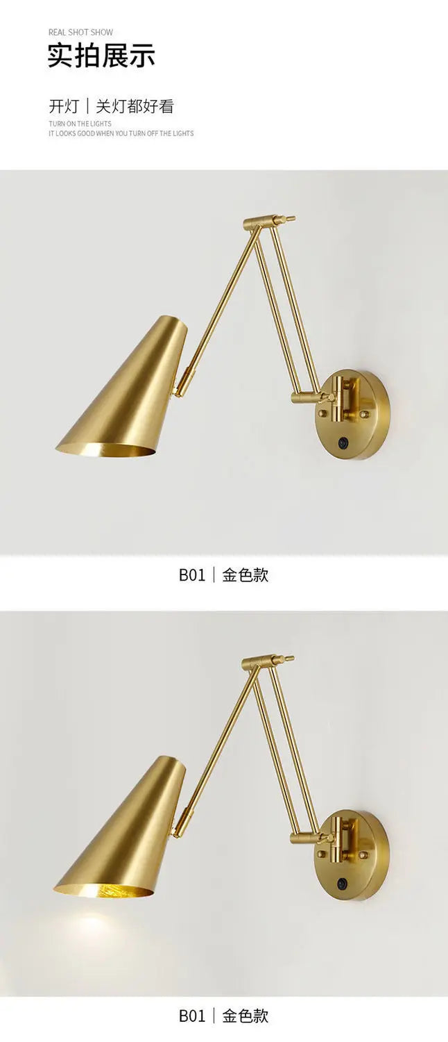 Modern Bedroom LED Wall Light Touch Sensor Switch White Black Gold Long Pole Arm Folding Bed Head Wall Reading Wall Light