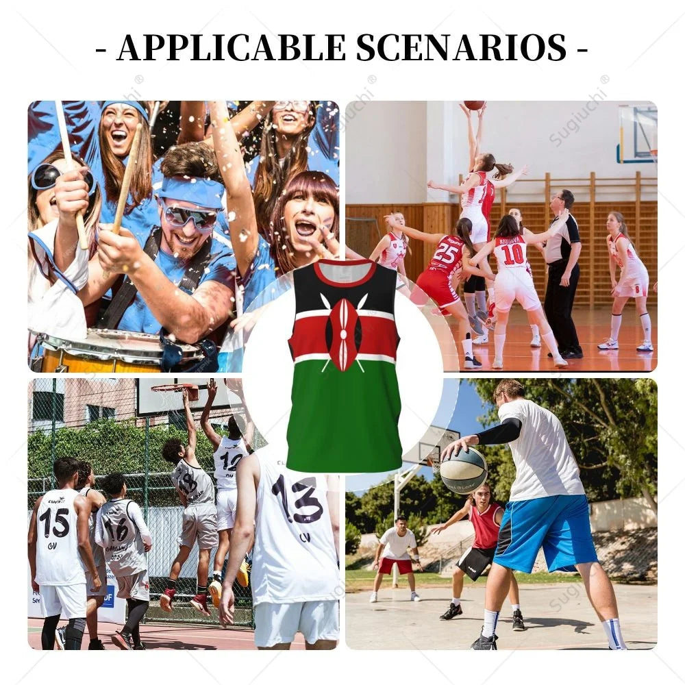 Kenya Flag Men Basketball Sports Running Fitness Multifunction Sleeveless tshirt Exclusive Custom Name Nunber