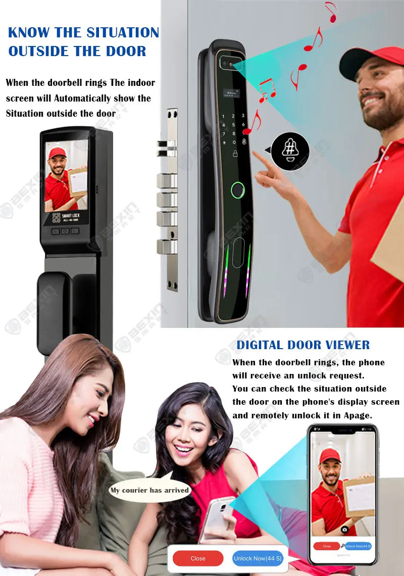 WISHome APP or Tuya App 3D Face Recognition smart Door Lock Unlock Digital Smart Lock Fingerprint Key Card Nfc Phone Unlock Lock