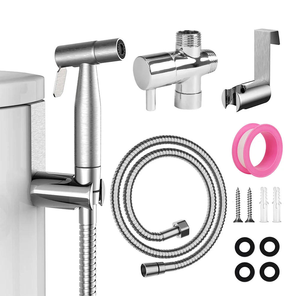 Handheld Bidet Sprayer Set 304 Stainless Steel Spray Gun Shower Handheld Toilet Bidet Faucet Sprayer Shower Nozzle Self Cleaning