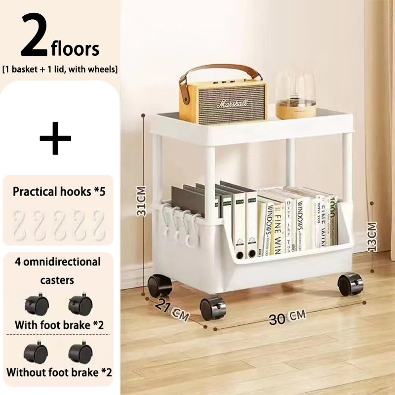Kitchen Organizer Storage Rack Mobile Snack Toy Trolley Desk Side Book Shelf Rack Wheels