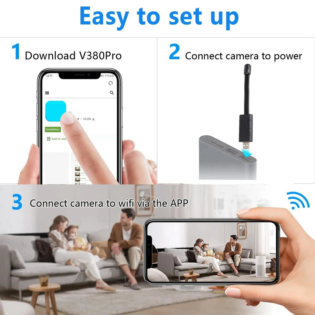 USB WiFi Security Camera 1080P HD Wireless Mini Camera with Motion Detection/Night Vision for Home Car Baby Monitor Indoor
