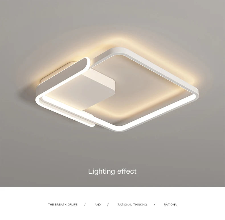 Modern Led Ceiling Light The Bedroom Black White Square Ring Lamp Living Room Study Nursery Indoor Lighting Fixture