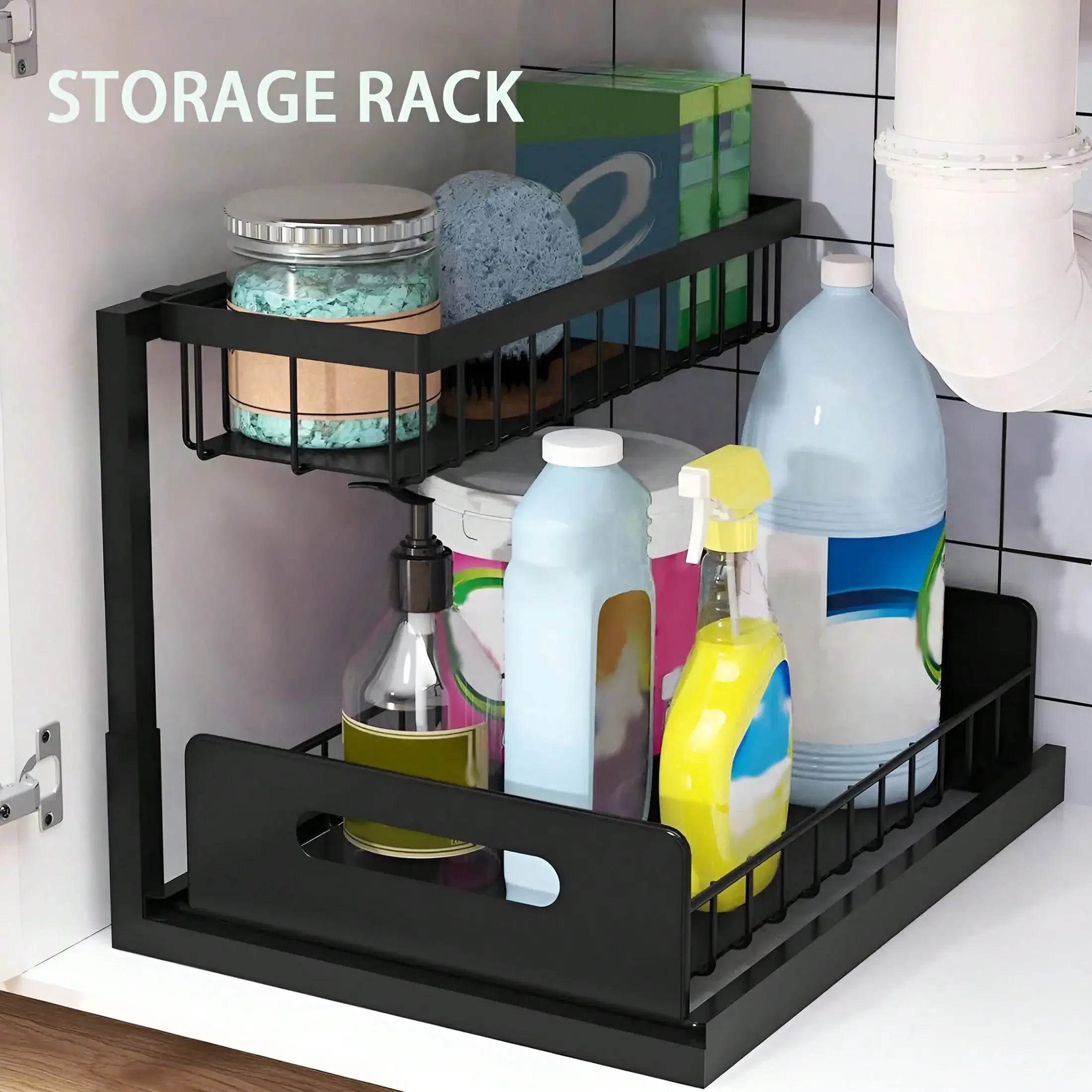 Under Sink Organizer Rack 2 Tier Under Sliding Cabinet Basket Organizer Drawer , Multi-Purpose Under Sink Storage For Kitchen