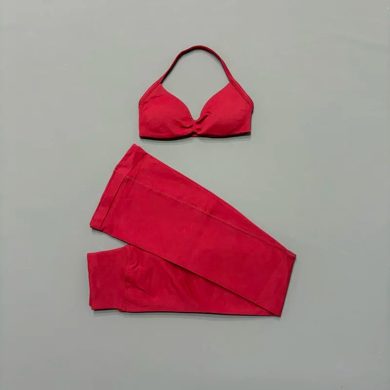 Sexy Women Flare Leggings Set Seamless Hip Lifting Fitness Flared Pants Suit Open Back Gym Strappy Bra Yoga Flares Legging Sets