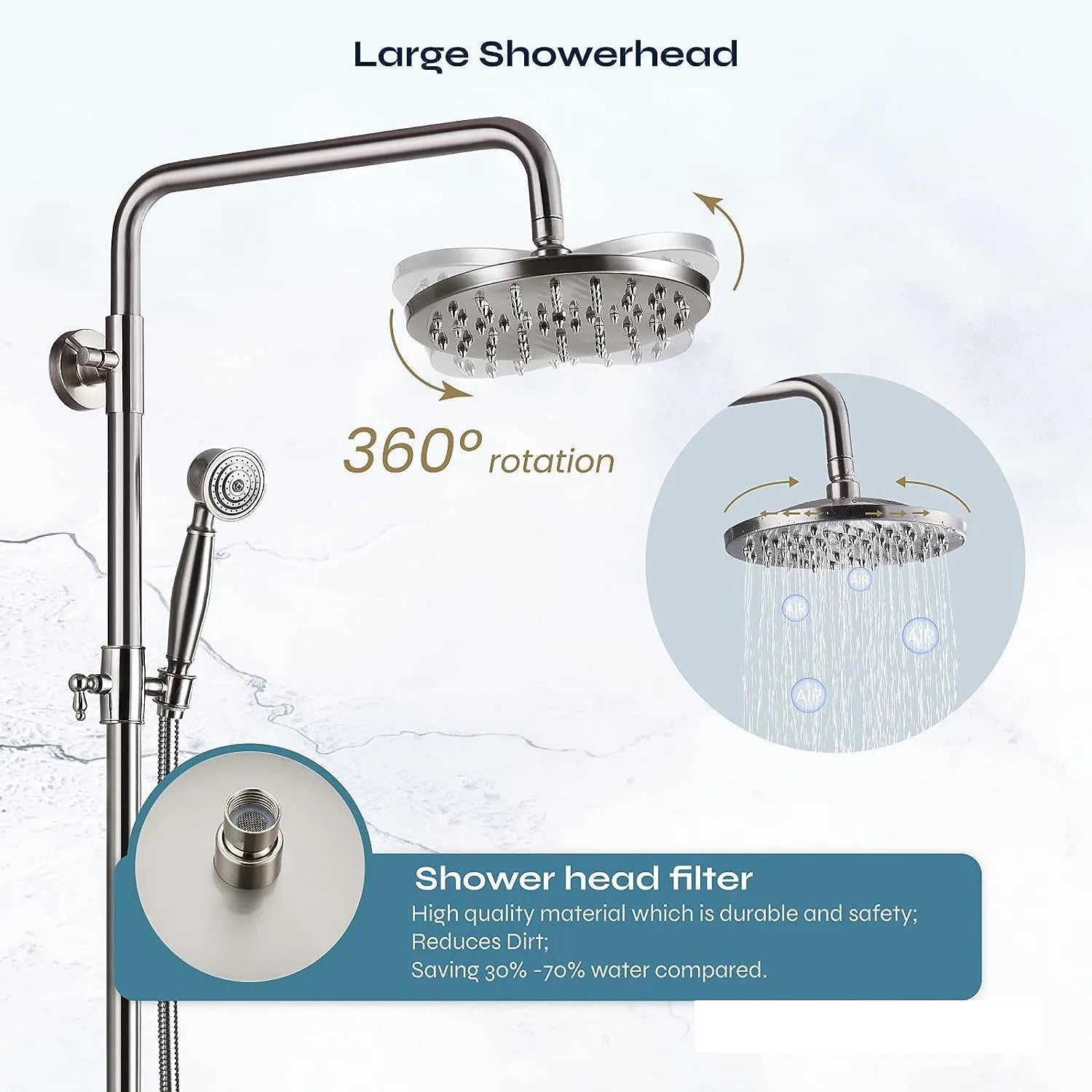 ZAPPO Antique Shower Set Wall Bathroom Bath Shower Faucet Rainfall Brass Shower System with Swivel Spout Mixer Tap Sliding Bar