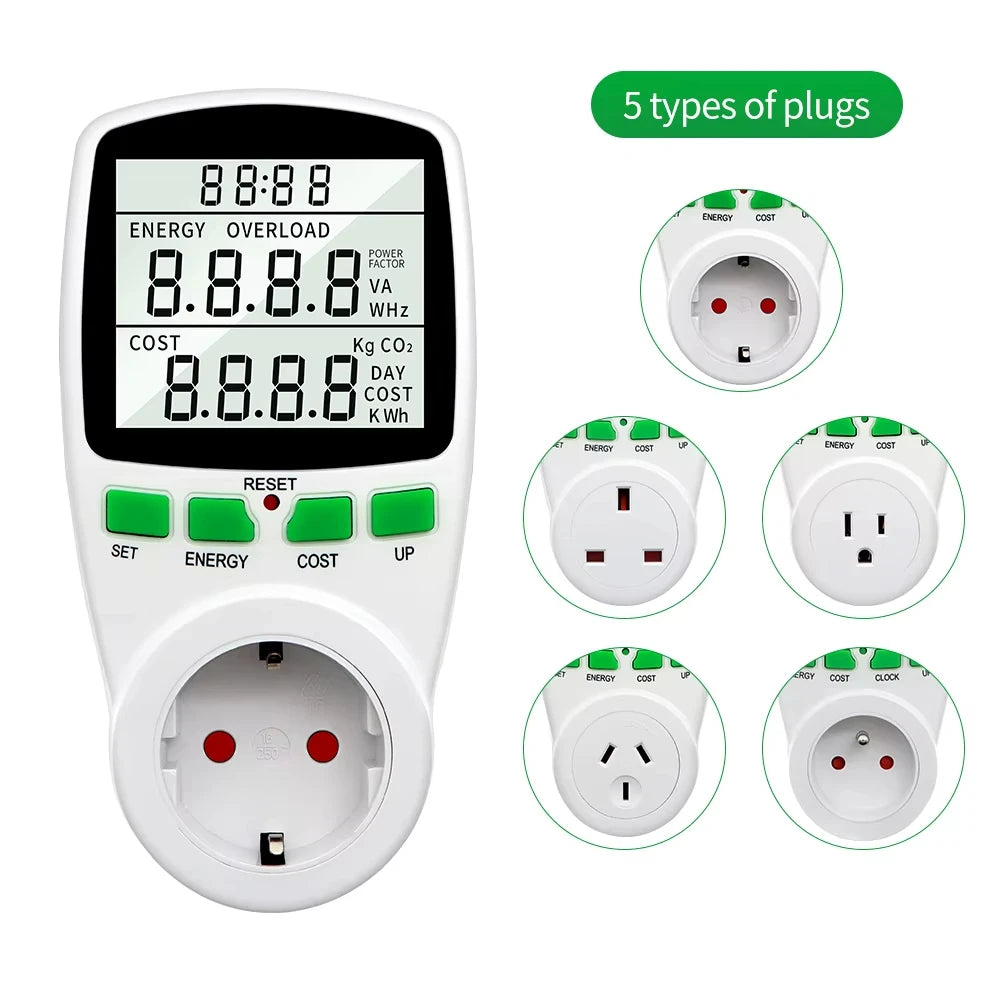 Electricity Power Meter Wattmeter LCD Energy Meter Socket Electric Tester Measuring Outlet Power Analyzer EU UK AU US FR