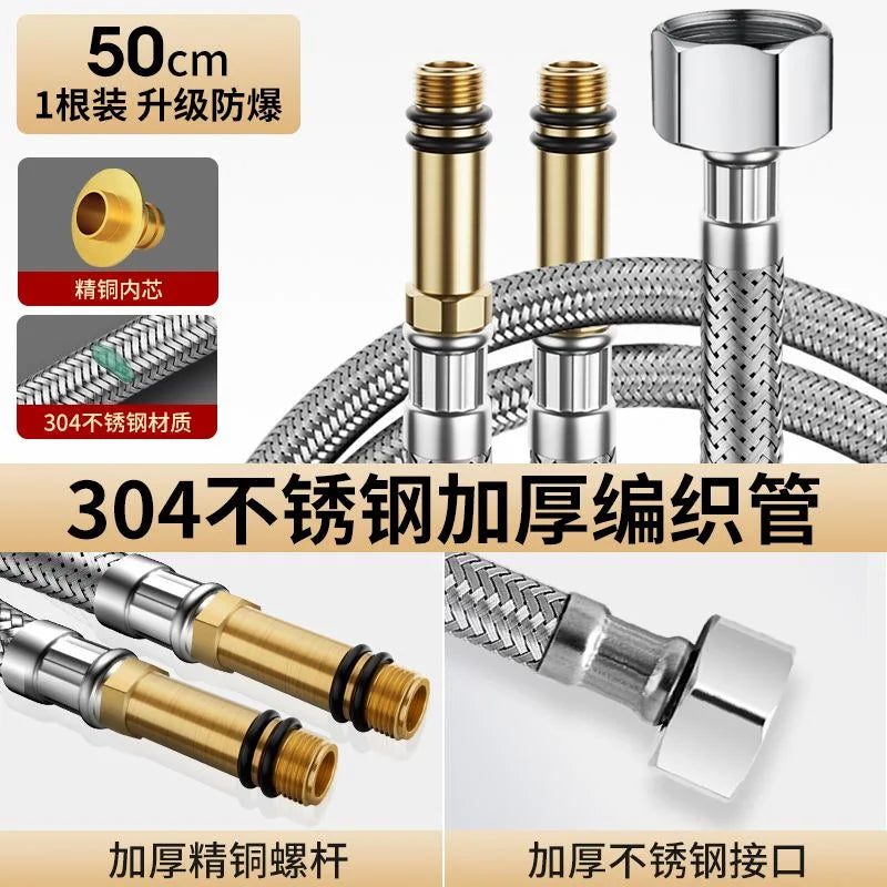 New 60cm/80cm/100cm Stainless Steel Faucet Hoses Cold Hot Mixer Faucet Water Inlet Pipe Kitchen Faucet Bathroom Tap Hose Tube