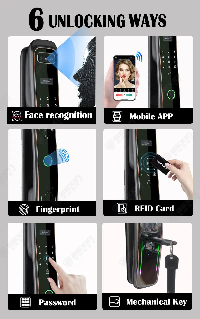 WISHome APP or Tuya App 3D Face Recognition smart Door Lock Unlock Digital Smart Lock Fingerprint Key Card Nfc Phone Unlock Lock