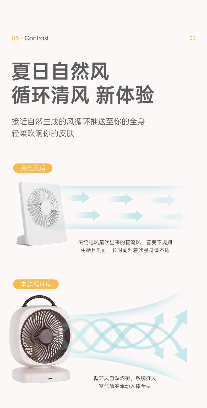 1200mAh-2000mAh Air Circulation Wireless Fan Household Desktop Office Portable Desk Fan Bedroom Large Wind Ceiling Fan