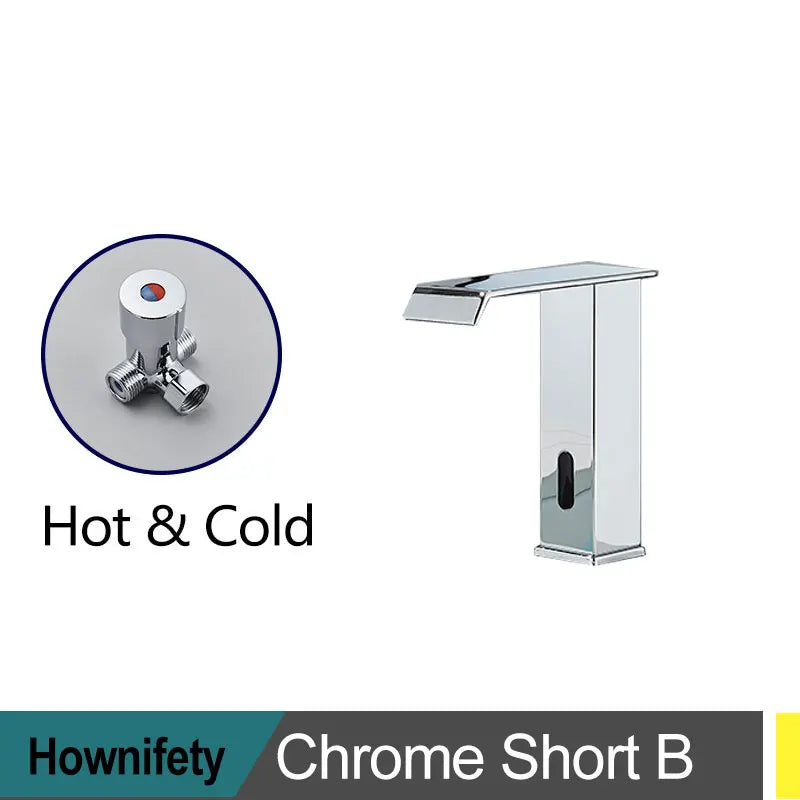 Hownifety Hot Cold Smart Sensor Bathroom Basin Faucet Deck Mount Waterfall Outlet Mixer Crane Tap Automatic Sense Touchless
