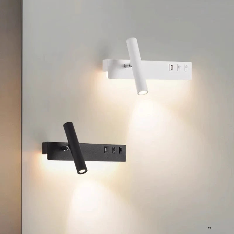 LED wall light with switch, rotatable USB reading spotlight, spotlighting, bedroom bedside hallway home decoration wall light