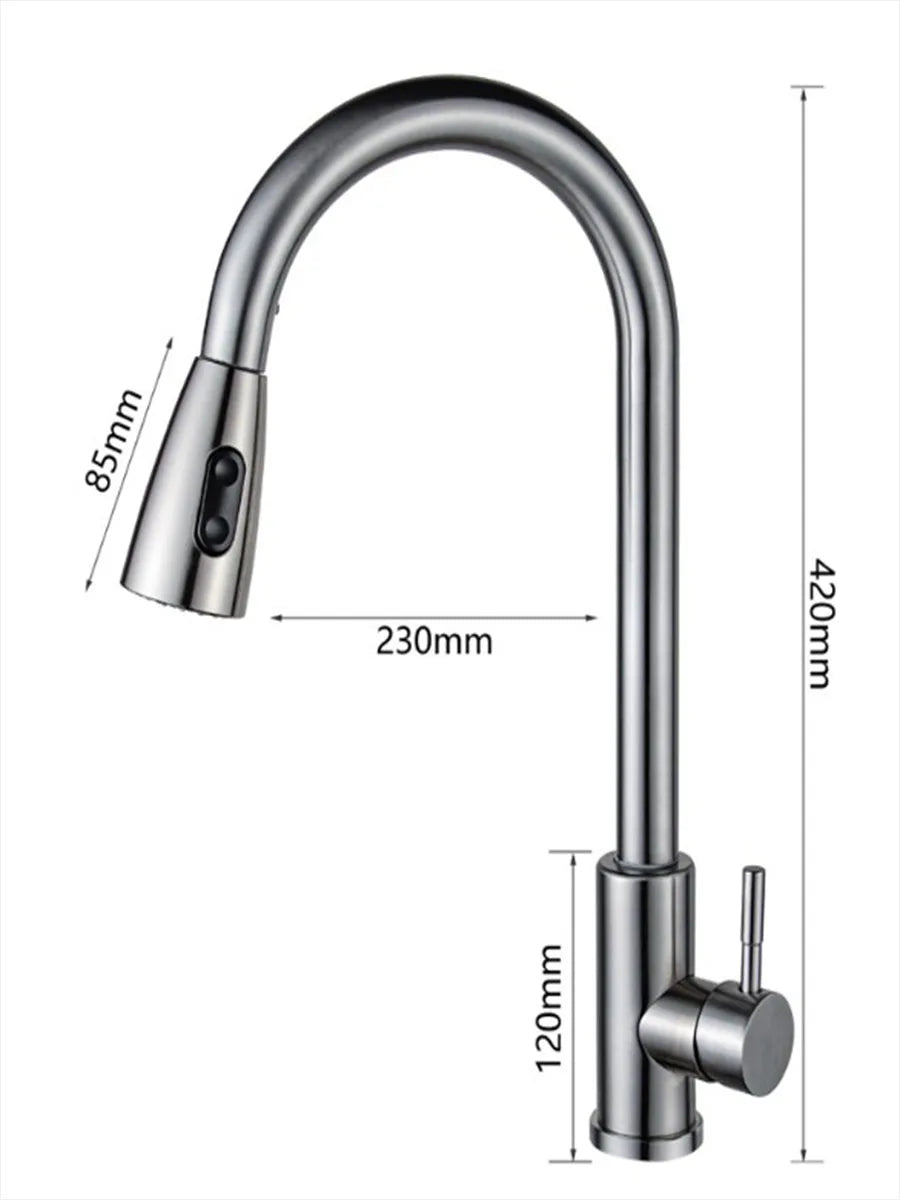 Stainless steel pull-out hot and cold water mixing faucet for kitchen, vegetable sink, washbasin, and bar pull-out faucet