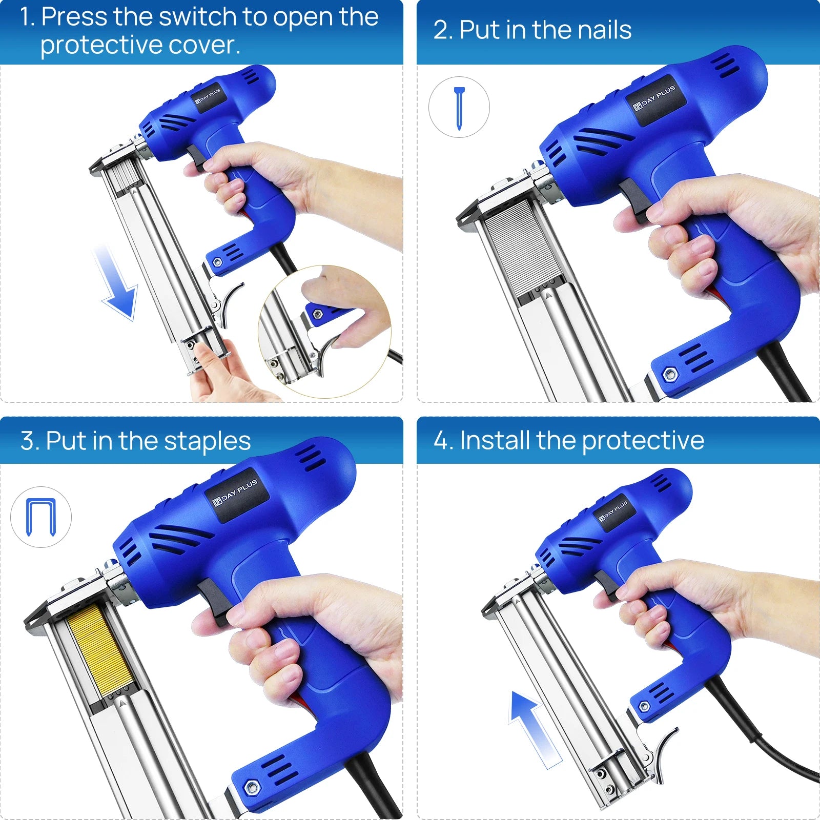 BRIEFNESS Electric Nail Gun 2IN1 Nailer Stapler Framing Nailer Tacker Furniture Staple Gun Power Tool Ideal for Woodworking