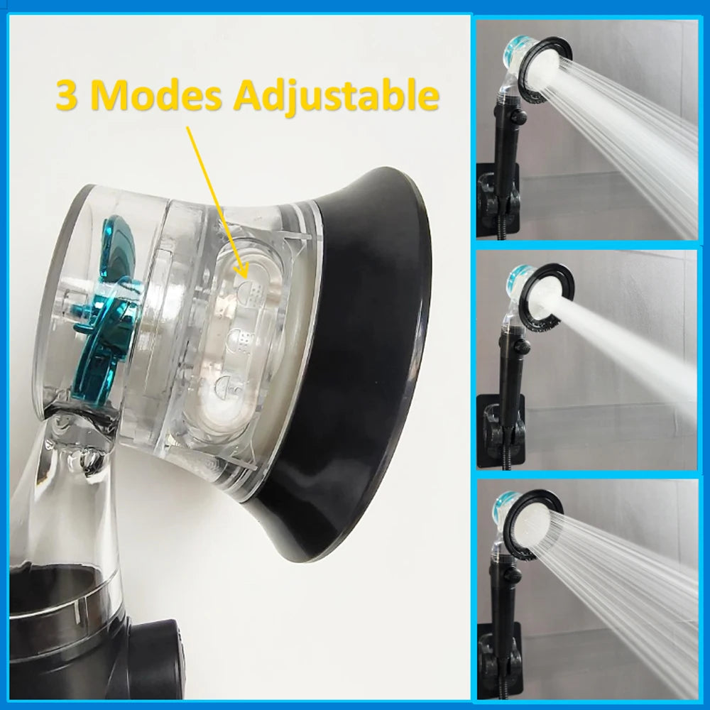 Propeller Pressurized Shower Head High Pressure With Stop Button Filter Water Saving Rainfall Showerhead Bathroom Accessories