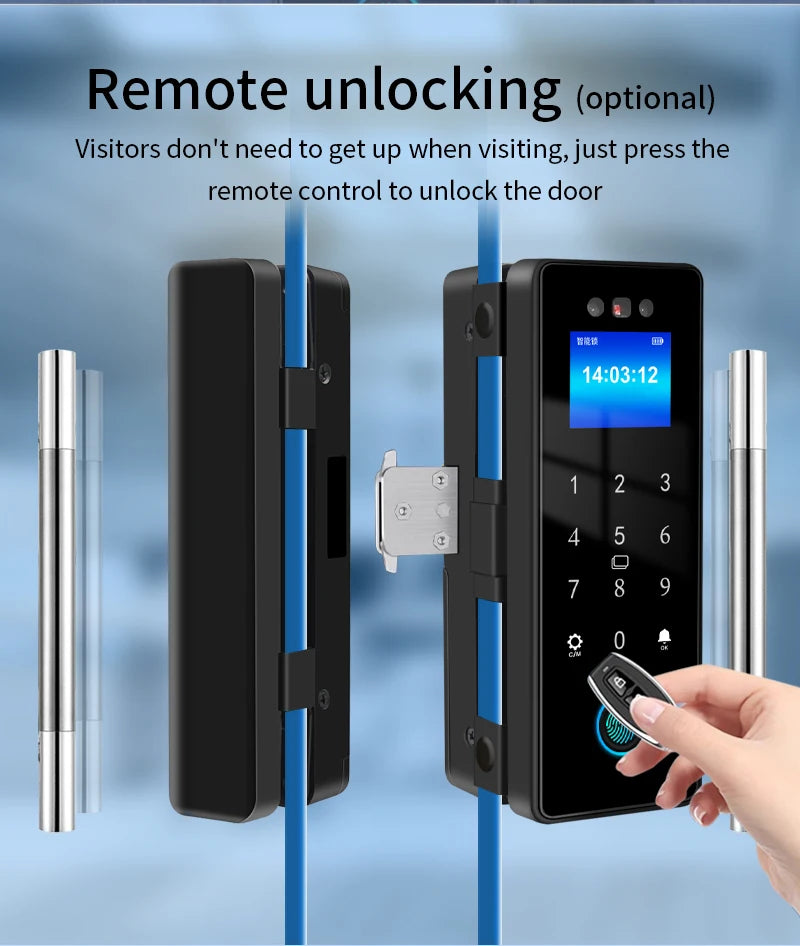 WIFI 3D Face Smart Lock for Glass Door with Camera Fingerprint Face Recognize Card Password Biometric Key App Unlock