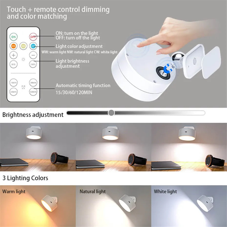 LED Wall Sconces light, 3 Brightness Levels 3 Color Modes Wall Lights Battery Operated 360° Rotatable Touch Control Wall lamp