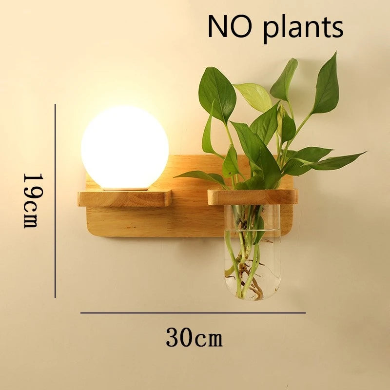 Modern Wooden Lamp Led Wall Lamps Nordic Personality Creative Green Plant Pot Home Decor Living Room Aisle Loft Light Fixtures