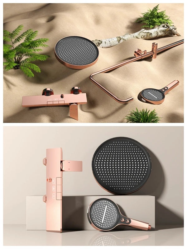 Rose Gold Piano Bathroom Shower System Solid Brass Bathroom Faucet Accessories Rain Shower Head Hot Cold Piano Shower Set