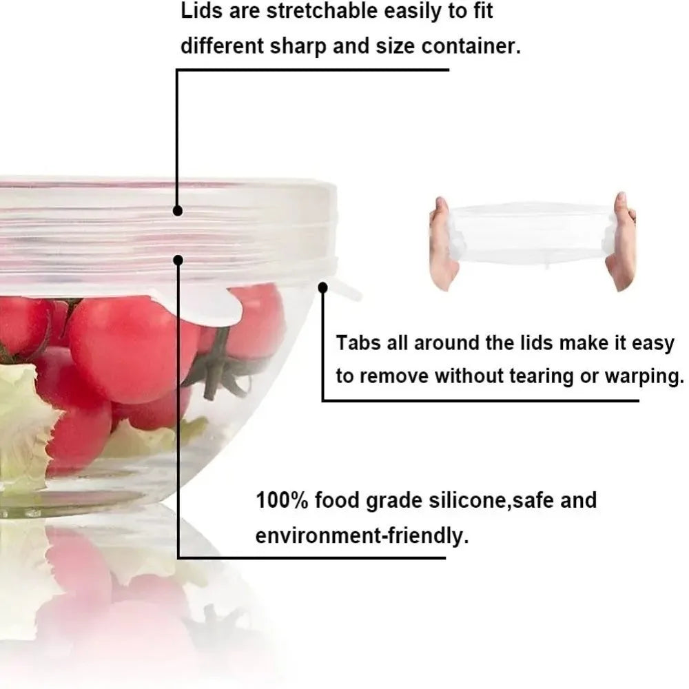 6PCS New Reusable Fresh-keeping Cover Kitchen Gadgets Stretch Silicone Lids Non-slip Bowl Cap